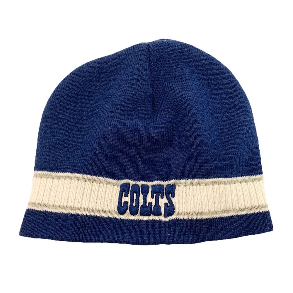 NFL Colts Beanie Hat Toboggan Blue White Knit Embroidered Logo Fall Winter